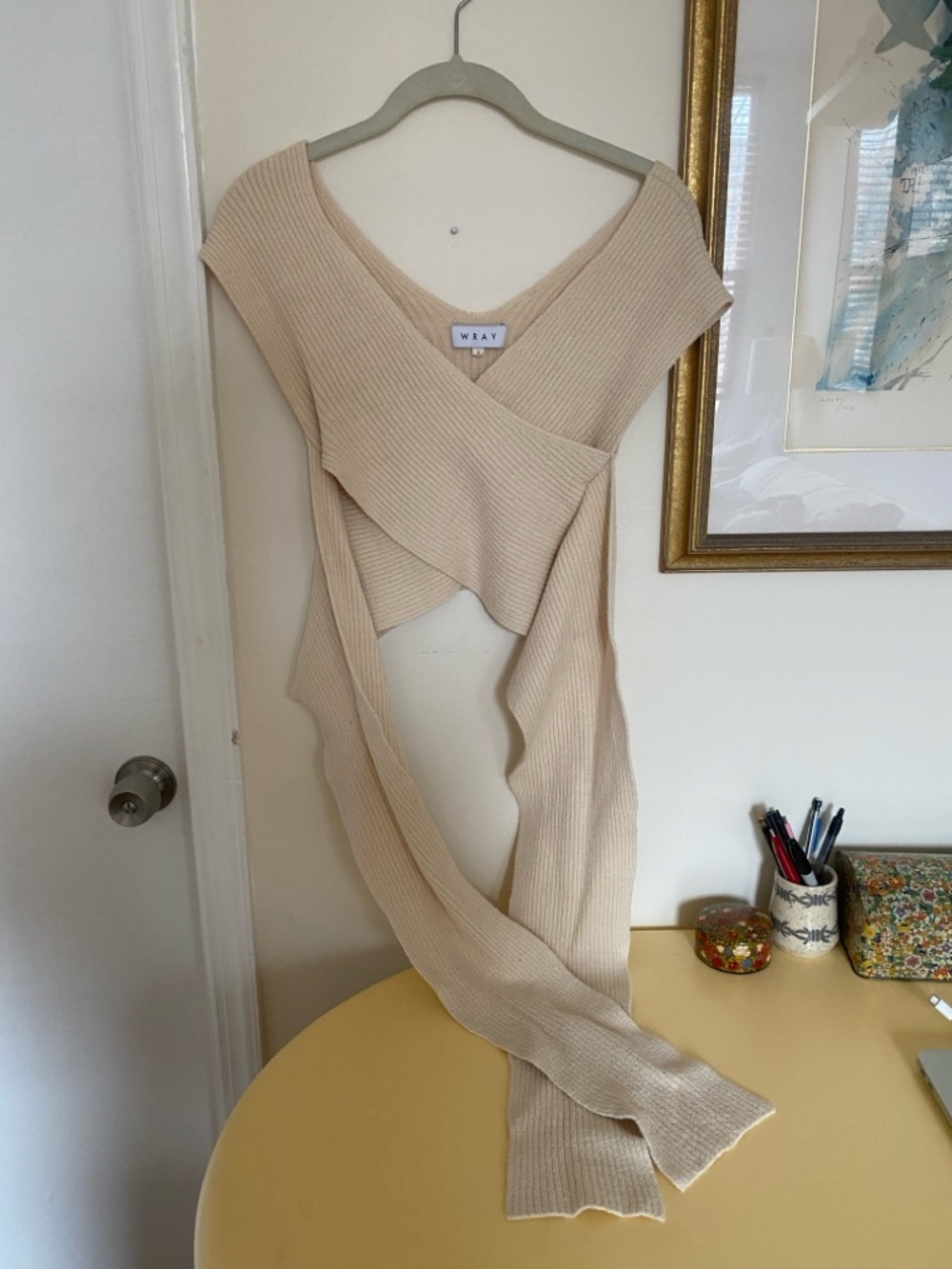 Wray Cream Ribbed Wrap Top - Sleeveless Knit